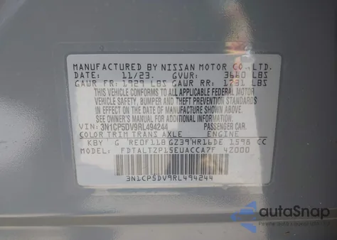 2024 Nissan Kicks Sr Xtronic Cvt z USA, uszkodzony, nr VIN 3N1CP5DV9RL494244